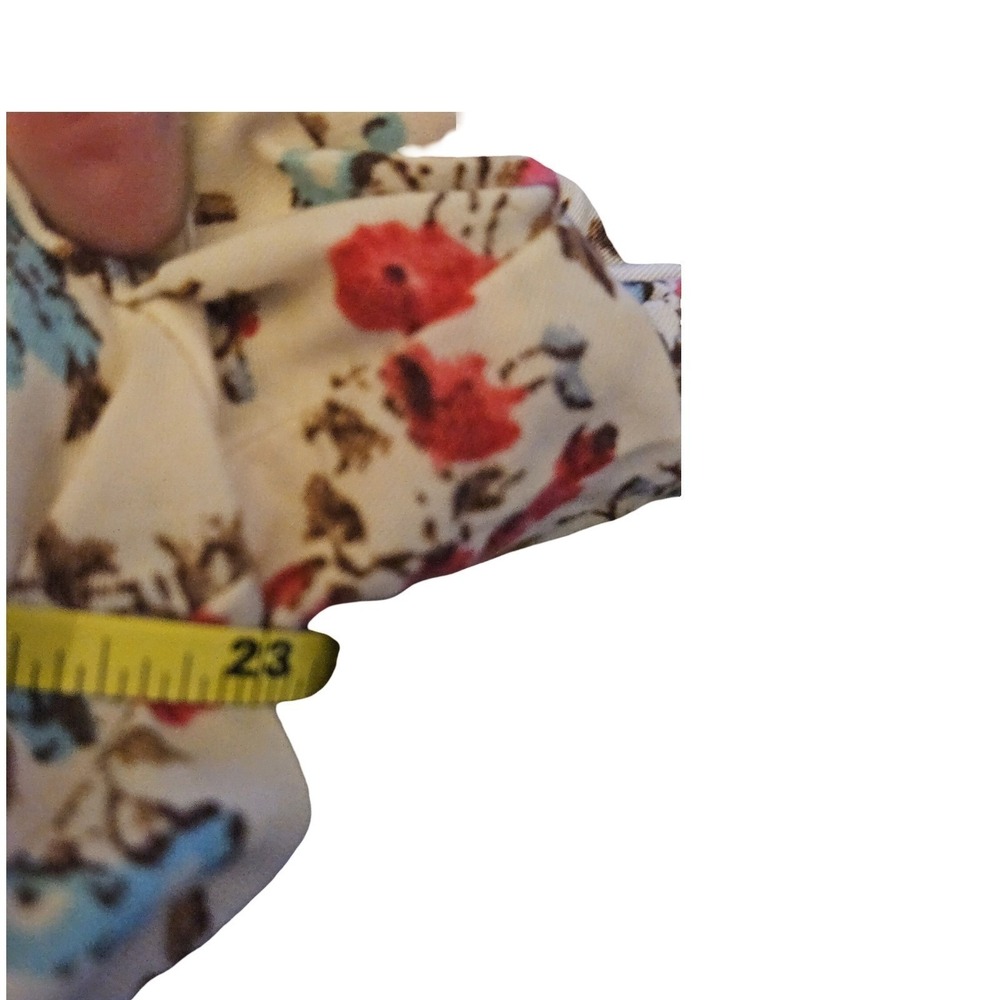 Torrid Floral Flutter‎ Sleeve Square Neck Button Front Blouse White Red Blue 0 L - Picture 5 of 6